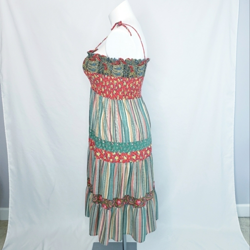 *Last Chance* Vintage Smocked Tiered Floral Midi Dress Boho Cottagecore - Picture 8 of 16